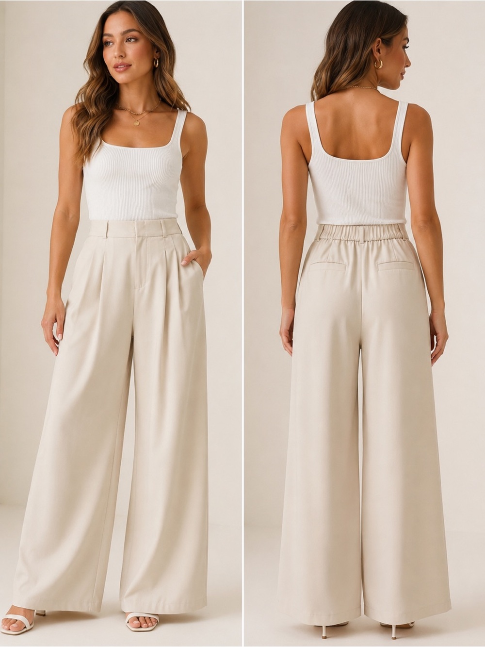 Miss Sparkling Cream High Rise Pleated Wide Leg Pants XL NWOT